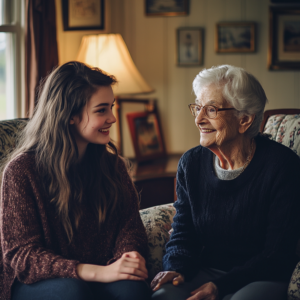 Une jeune femme parle à une femme âgée | Source : Midjourney