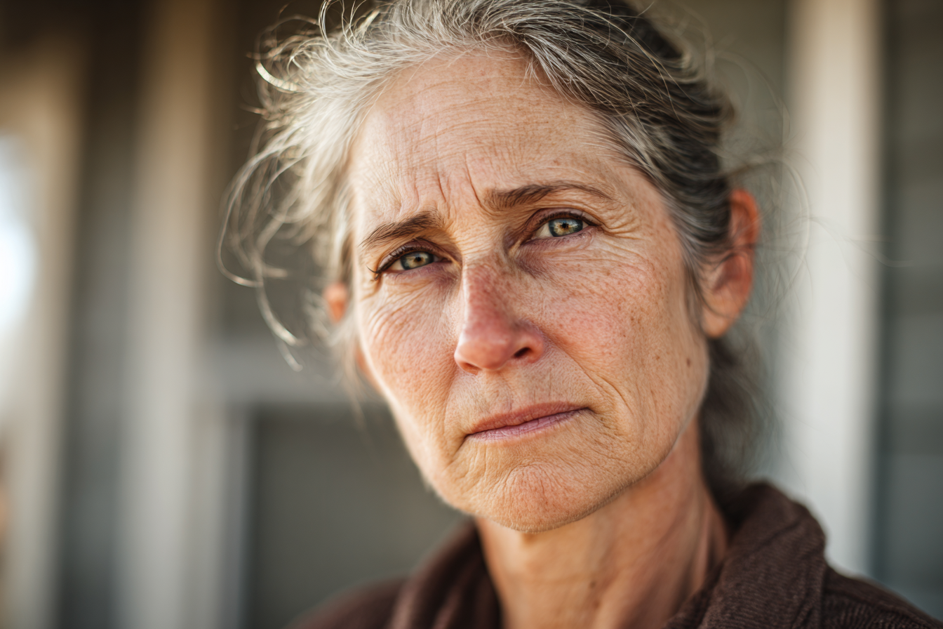 Une femme âgée qui regarde droit devant elle | Source : Midjourney