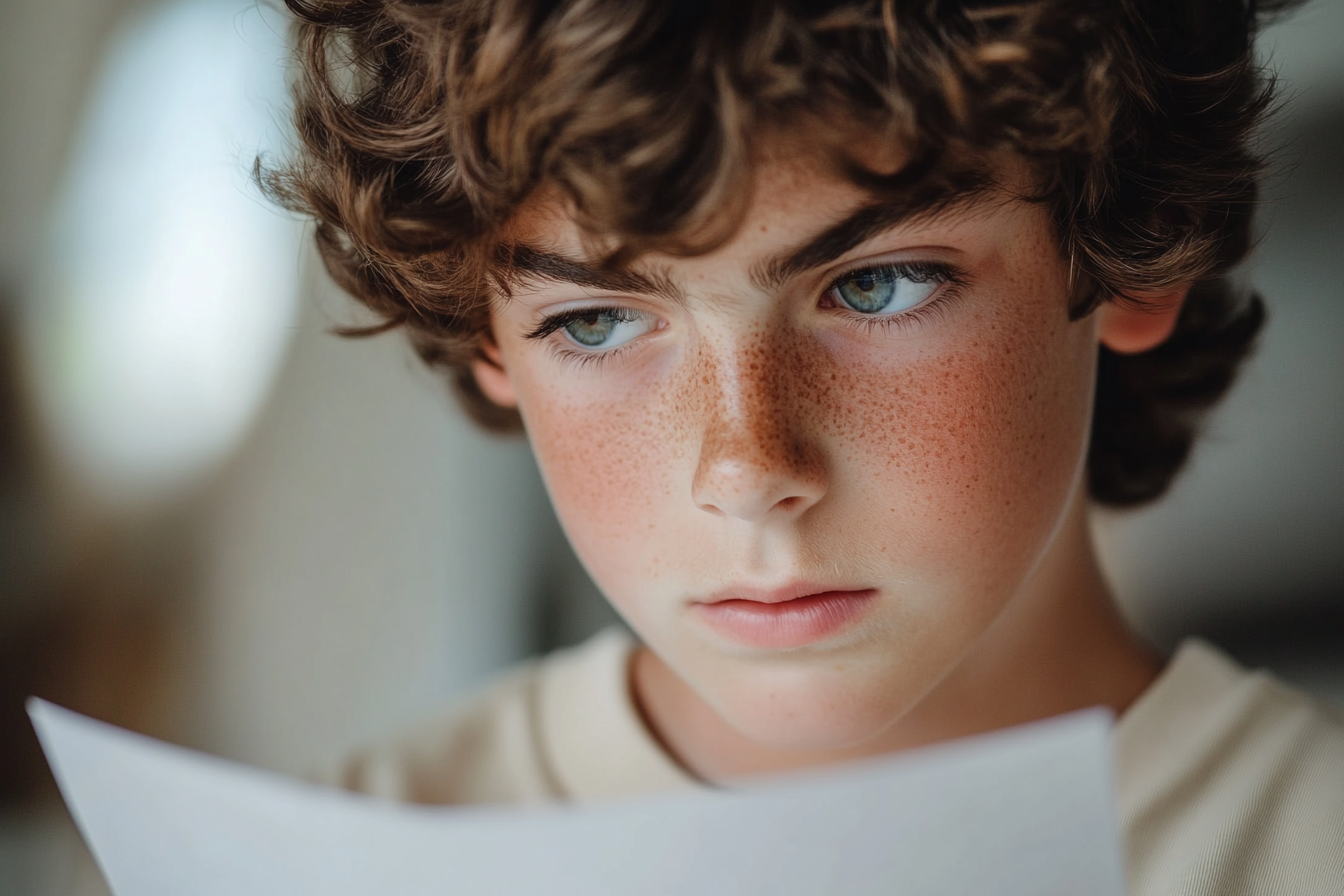 Un garçon lisant une lettre | Source : Midjourney