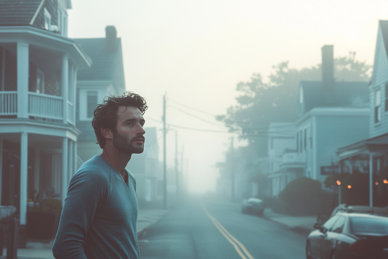 Un homme dans une rue embrumée | Source : Midjourney