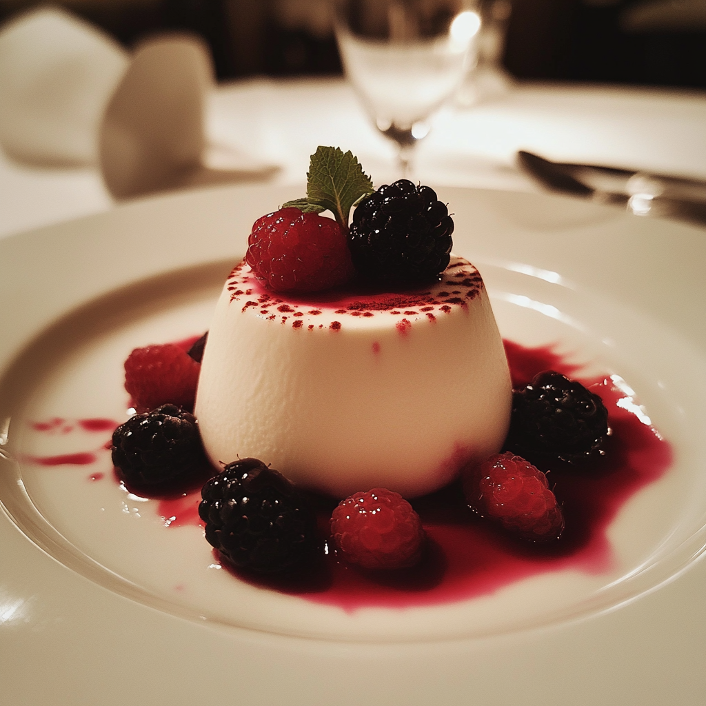 Une panna cotta sur une assiette | Source : Midjourney