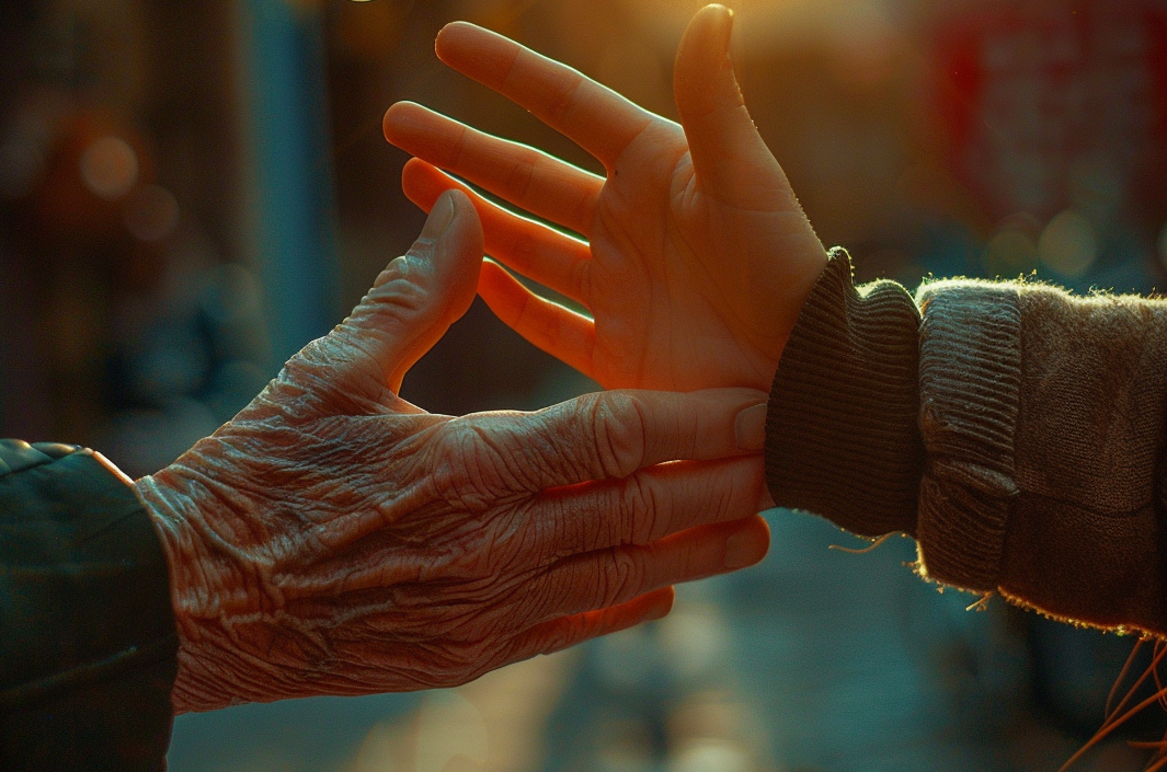 Gros plan sur un high five entre une femme et son grand-père | Source : Midjourney