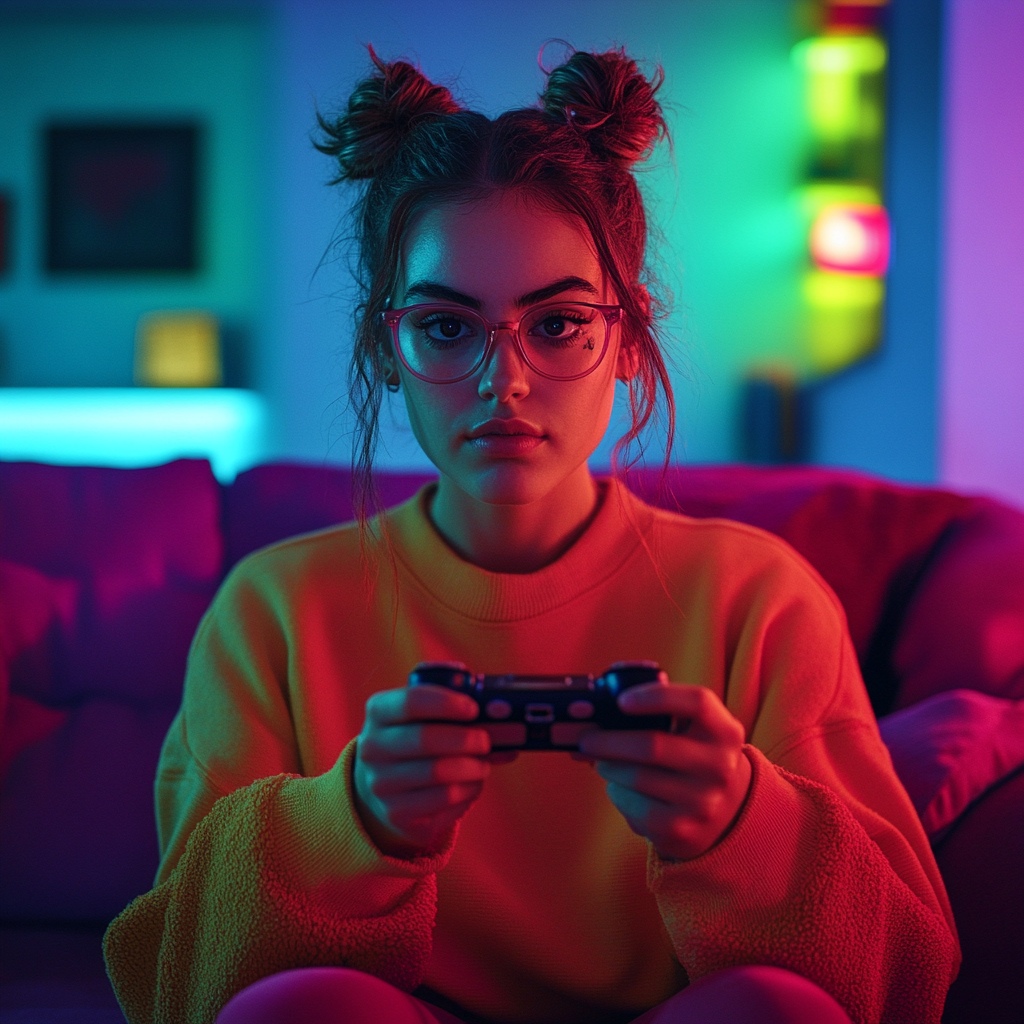 Une femme qui joue à des jeux vidéo | Source : Midjourney