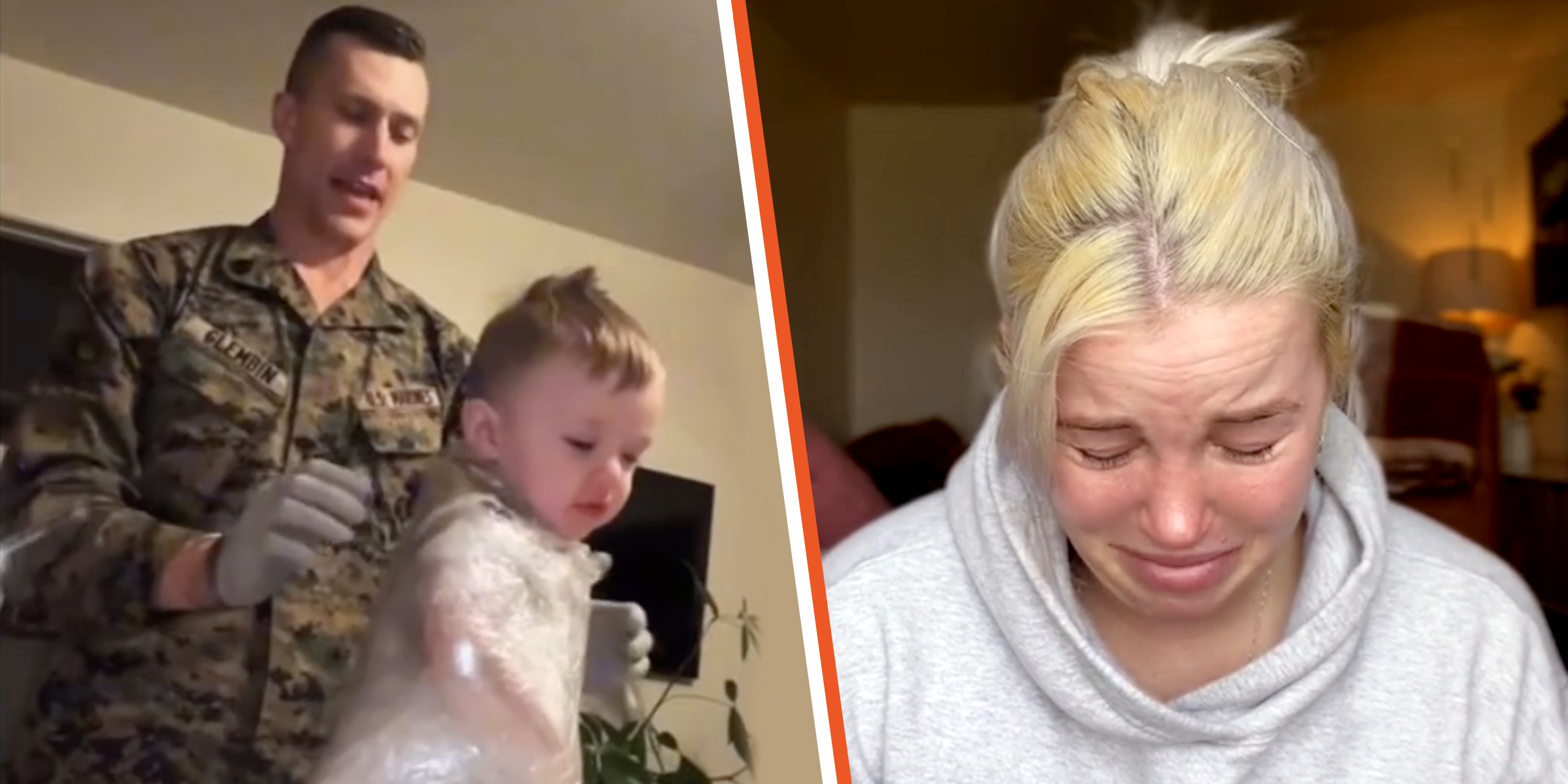 Le mari et le fils de Savannah Glembin dans la vidéo TikTok devenue virale. | Savannah Glembin dans sa vidéo d'excuses émouvante. | Source : tiktok.com/savannahglembin