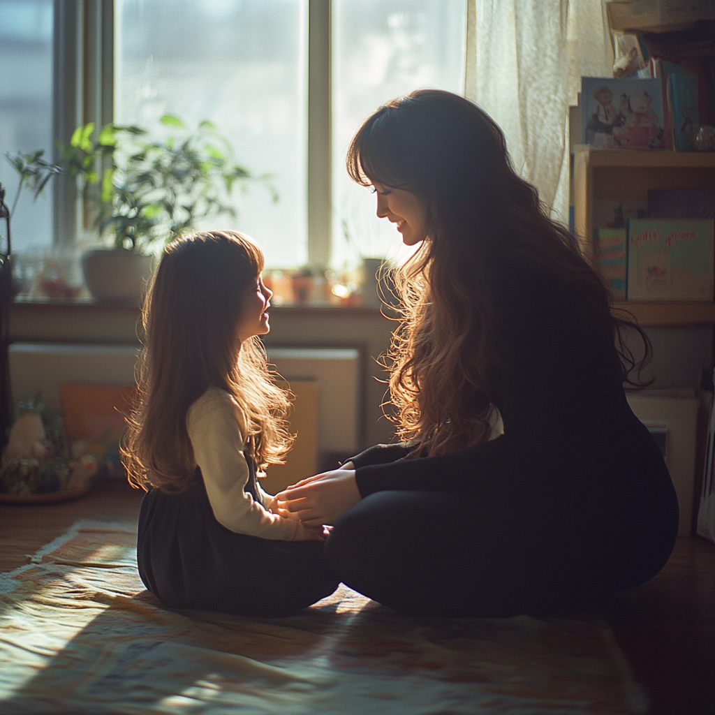 Une femme heureuse qui joue avec une petite fille | Source : Midjourney