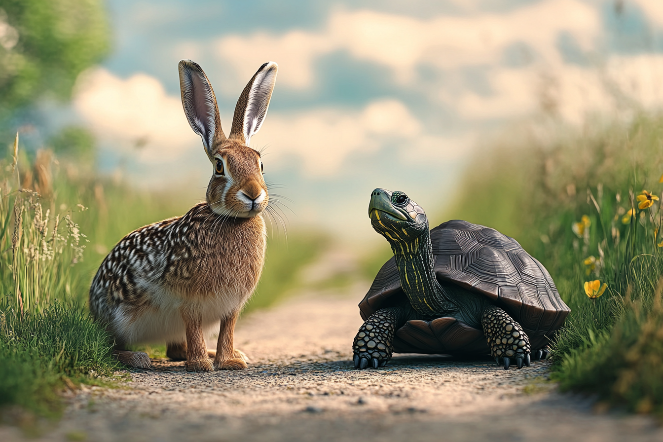 Un lièvre et une tortue sur un sentier | Source : Midjourney