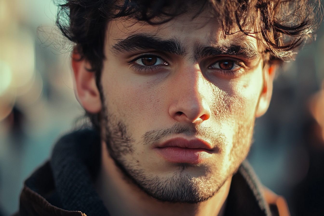 Gros plan sur le visage d'un jeune homme | Source : Midjourney