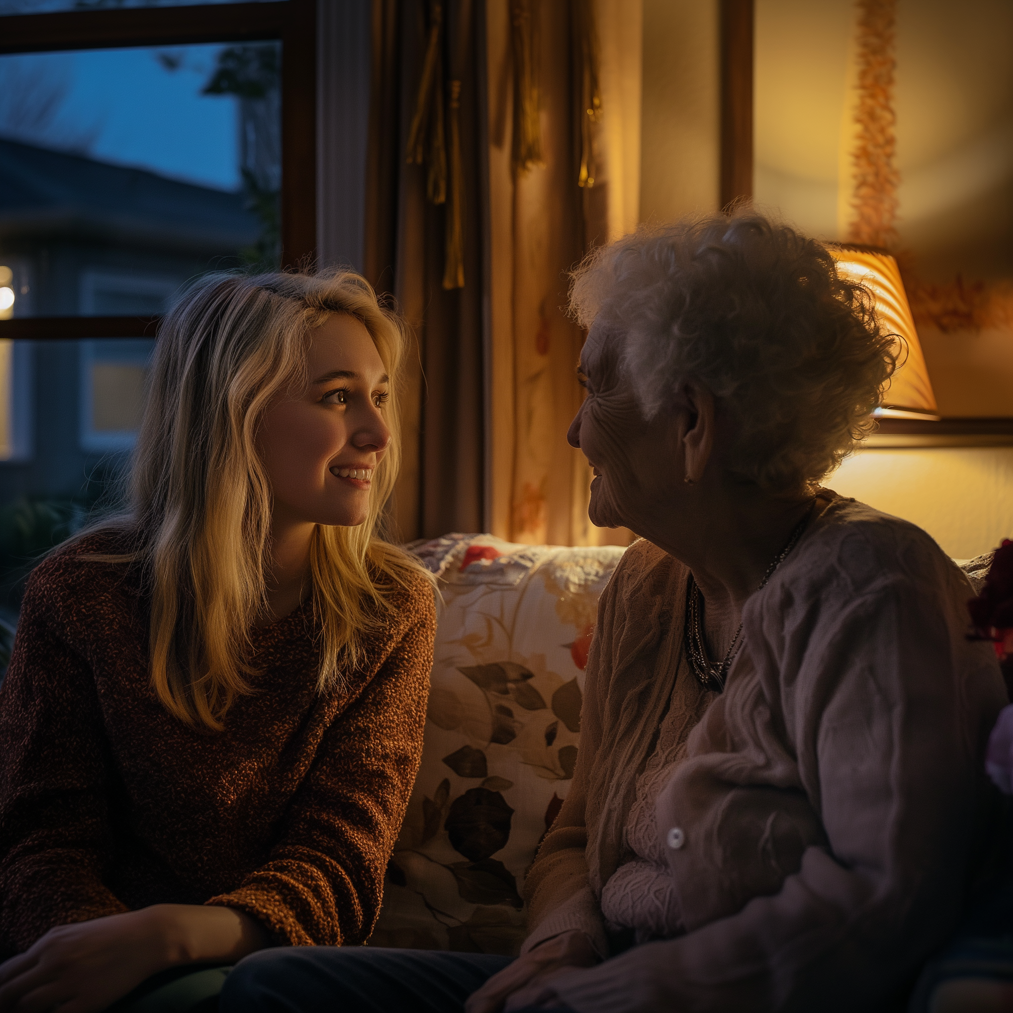 Une femme assise avec sa grand-mère au milieu de la nuit | Source : Midjourney