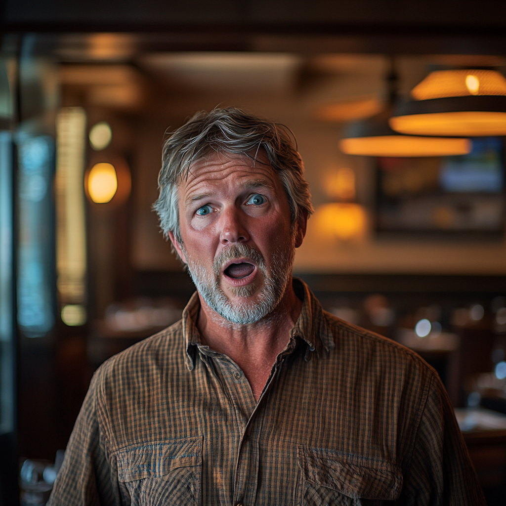 Un homme d'âge moyen stupéfait dans un restaurant | Source : Midjourney