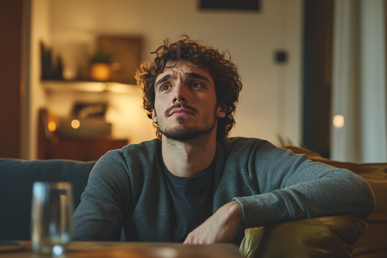 Un homme assis à une table de dîner qui retient ses larmes | Source : Midjourney