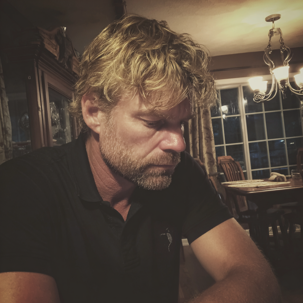 Un homme agacé assis à une table | Source : Midjourney
