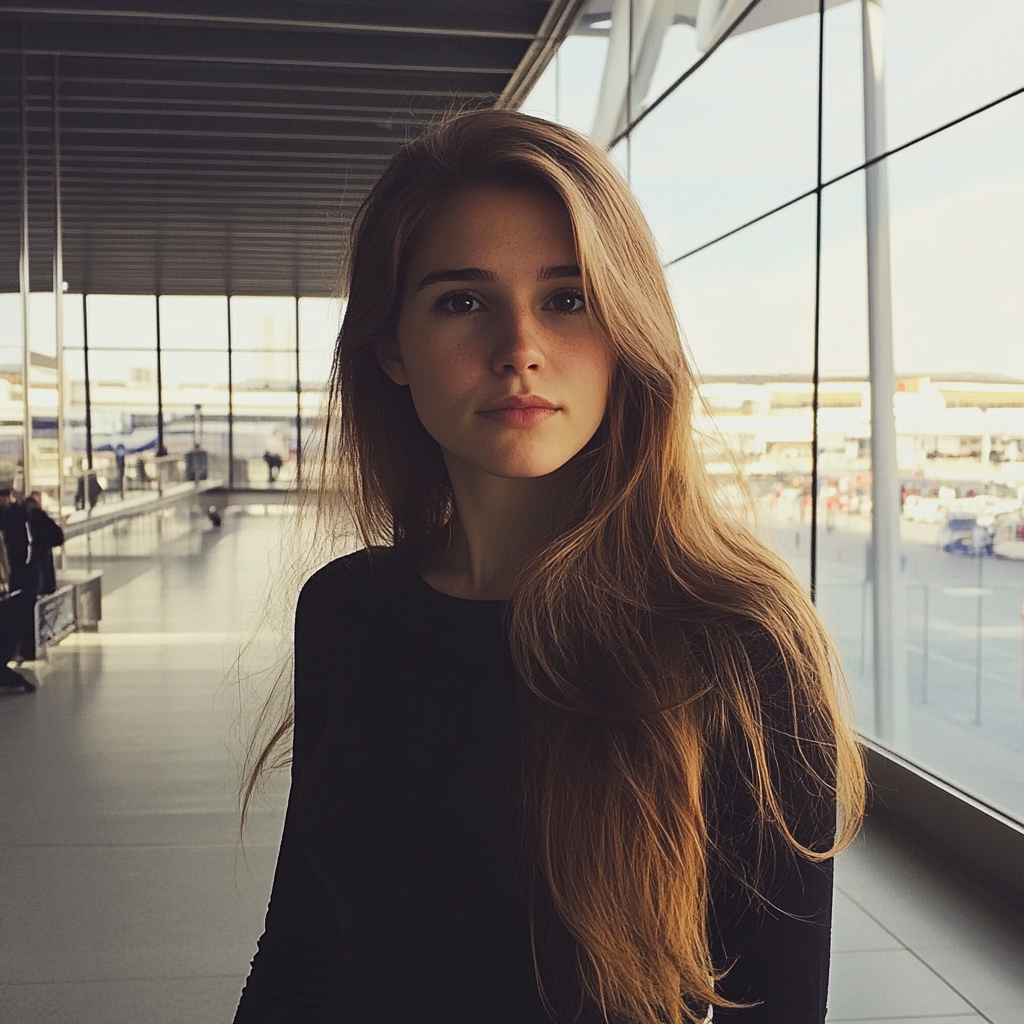 Une femme debout dans un aéroport | Source : Midjourney