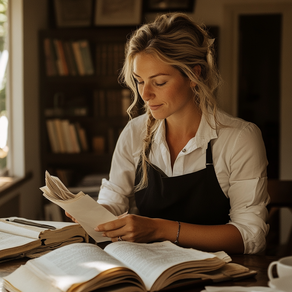 Une femme assise à son bureau | Source : Midjourney