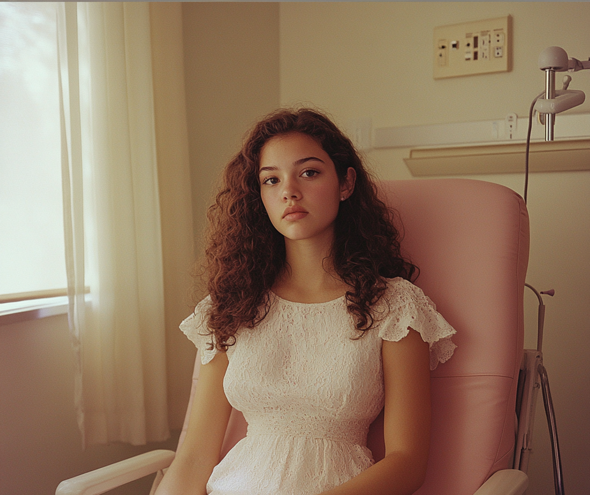Une jeune femme assise dans la chambre d'un médecin | Source : Midjourney