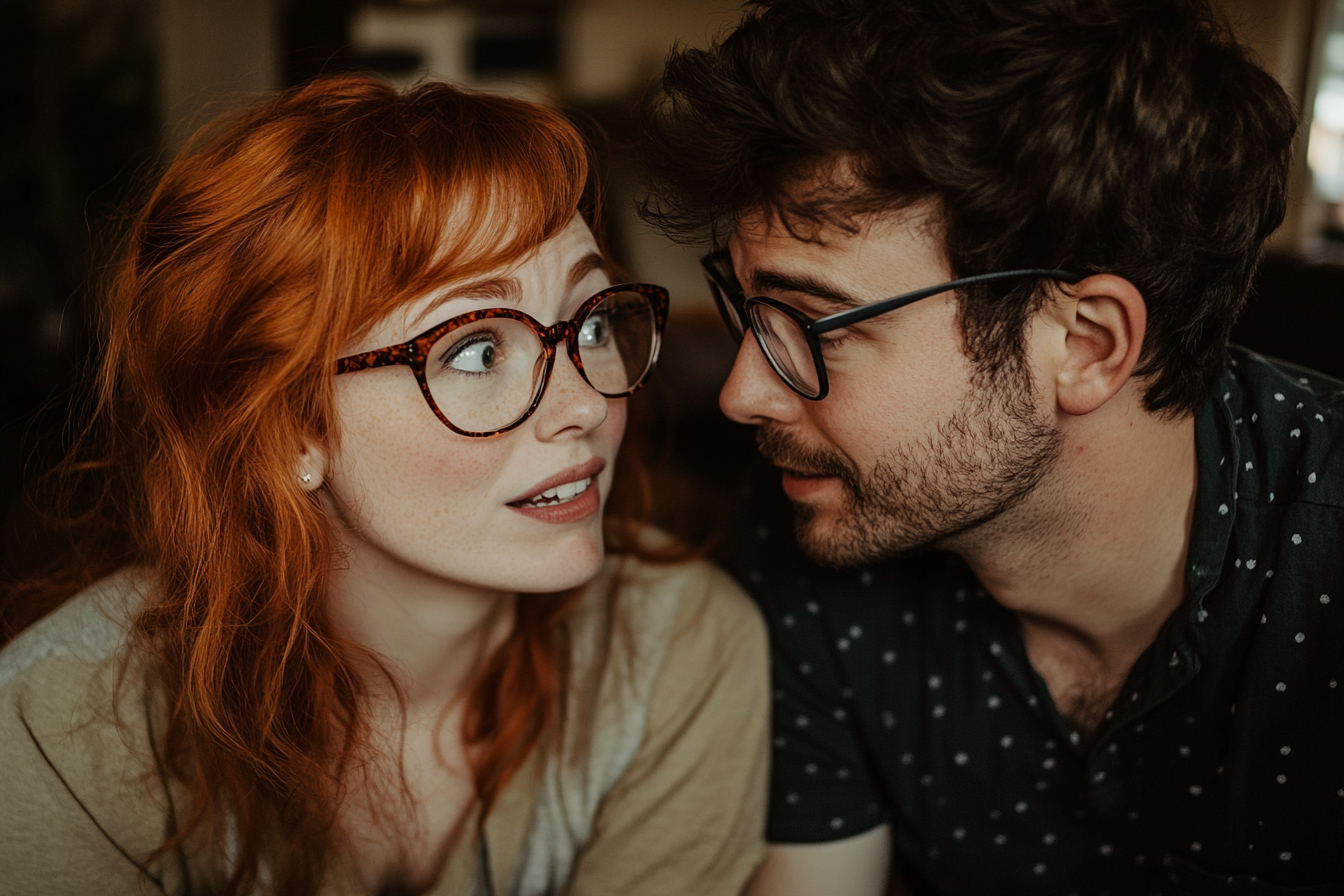 Une femme qui regarde avec stupeur l'homme à côté d'elle | Source : Midjourney