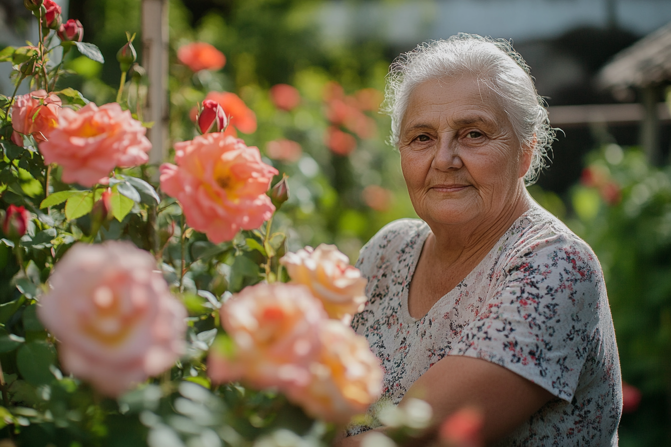 Une femme s'occupe de ses roses | Source : Midjourney