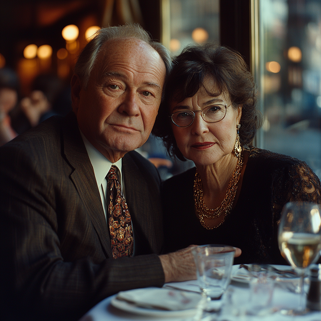 Un couple assis à une table | Source : Midjourney