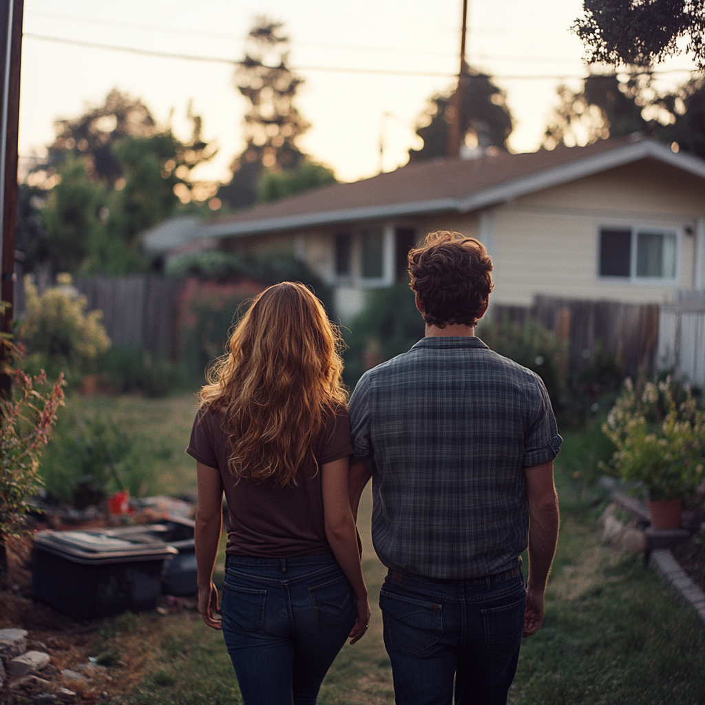 Un couple se promenant à l'extérieur | Source : Midjourney