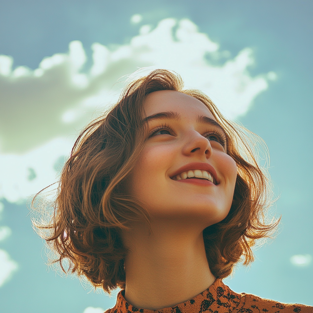 Une femme souriante et pleine d'espoir | Source : Midjourney