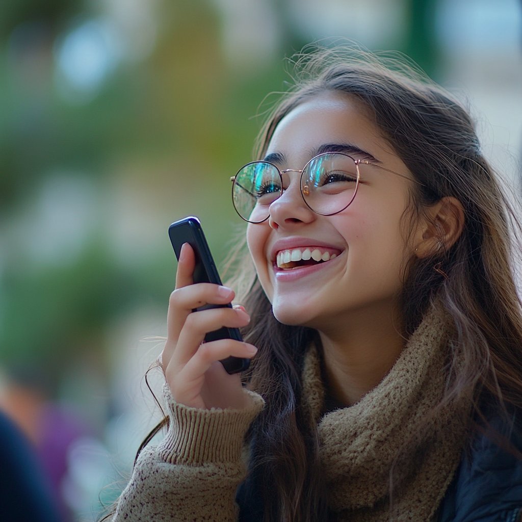 Une fille heureuse qui parle au téléphone | Source : Midjourney