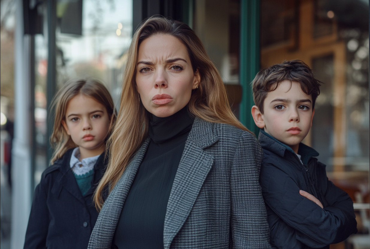 Une femme en colère et ses deux enfants | Source : Midjourney