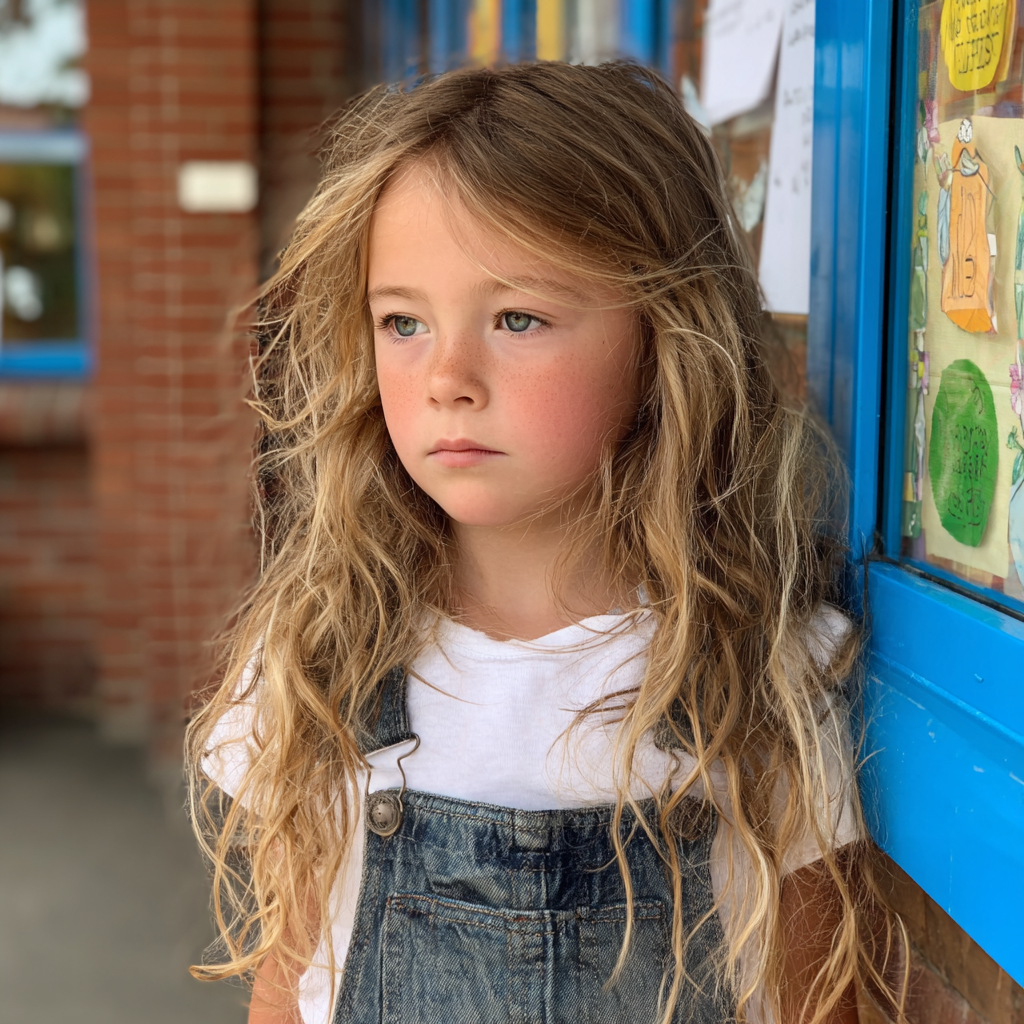 Gros plan sur une petite fille aux cheveux longs | Source : Midjourney