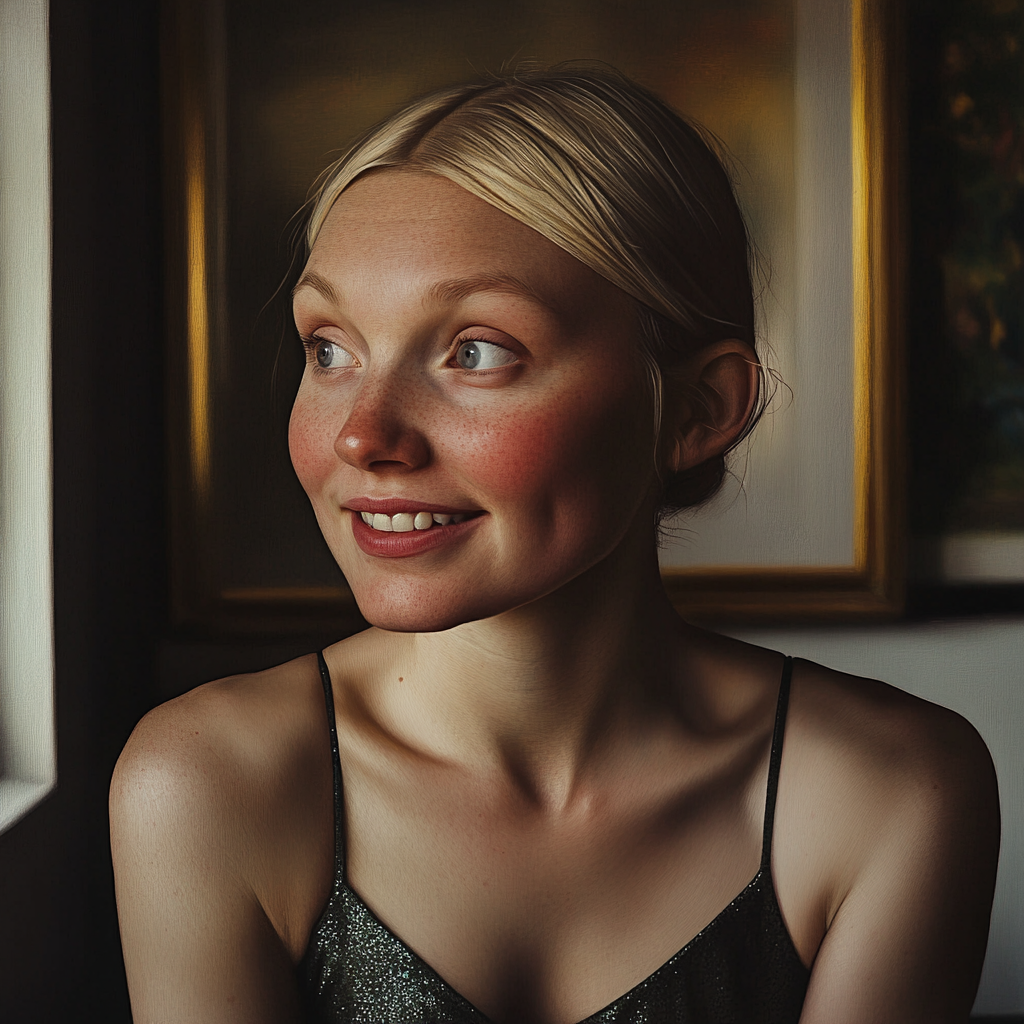 Une femme qui regarde quelqu'un en souriant | Source : Midjourney