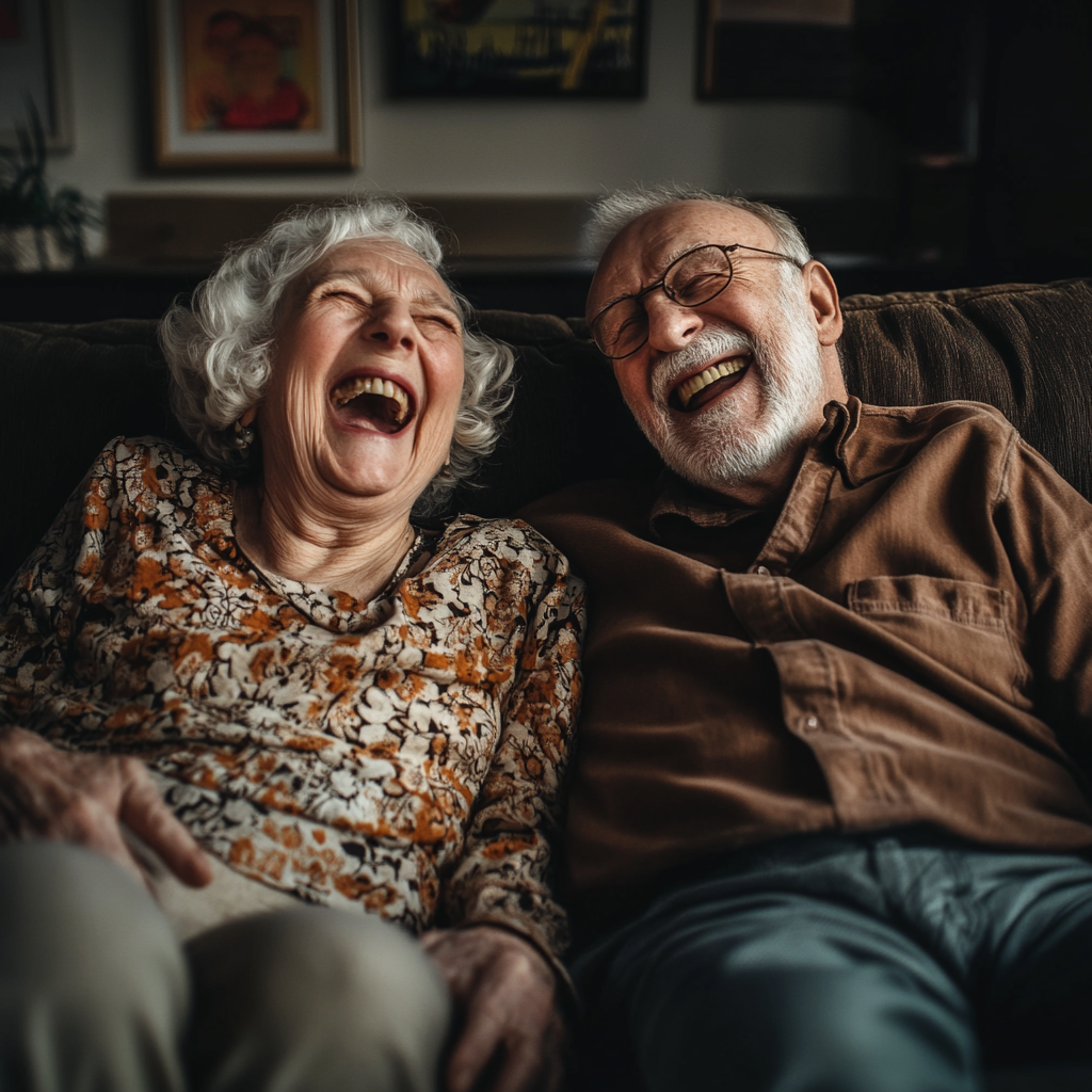 Un couple de personnes âgées qui rit bruyamment | Source : Midjourney