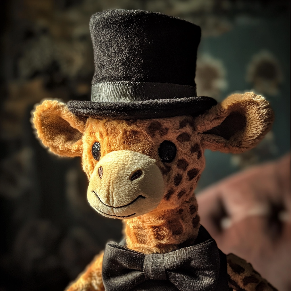 Une girafe en peluche portant un chapeau | Source : Midjourney