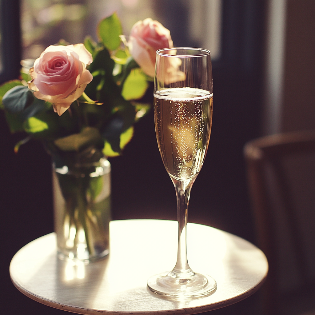 Une coupe de champagne sur une table | Source : Midjourney