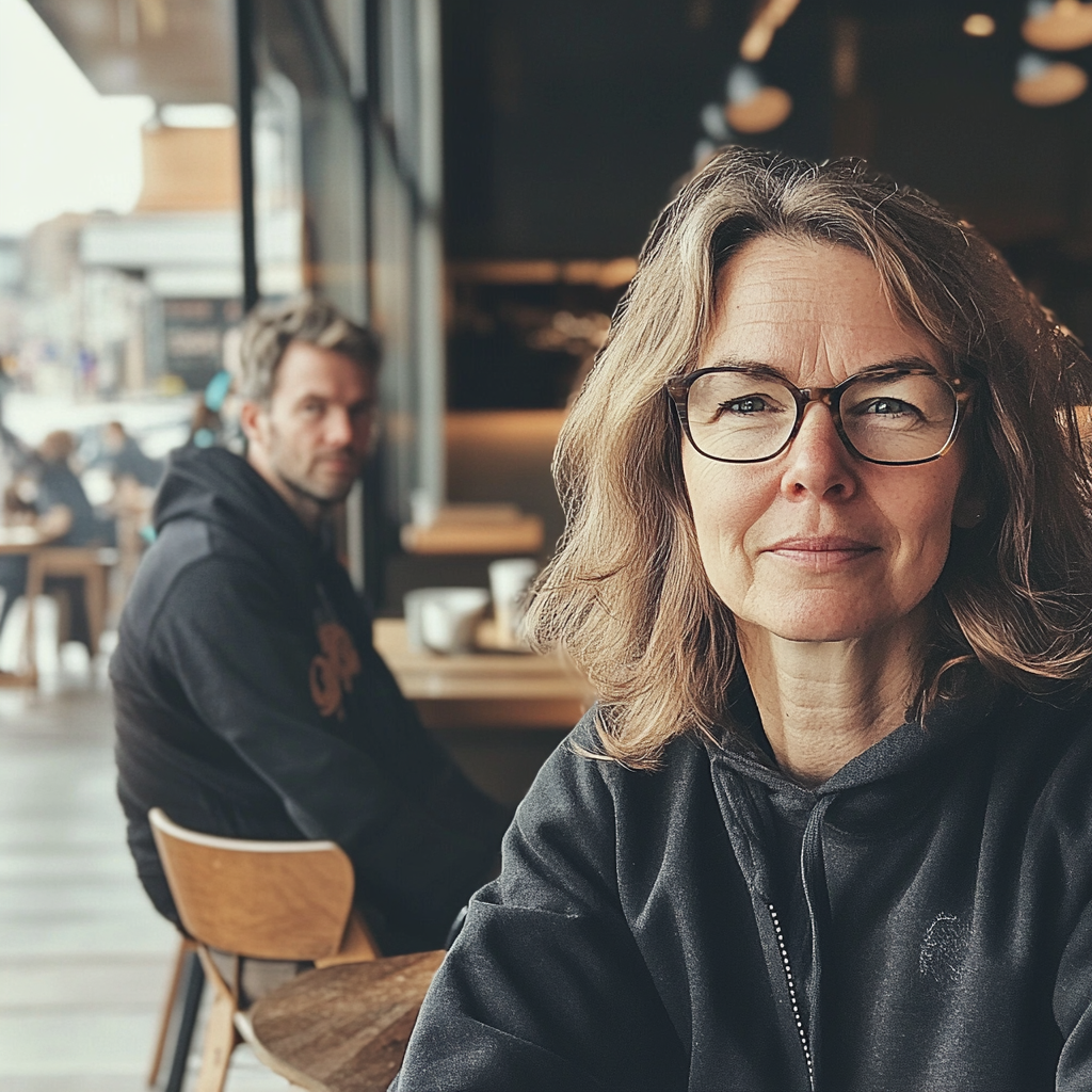 Une femme assise dans un café | Source : Midjourney