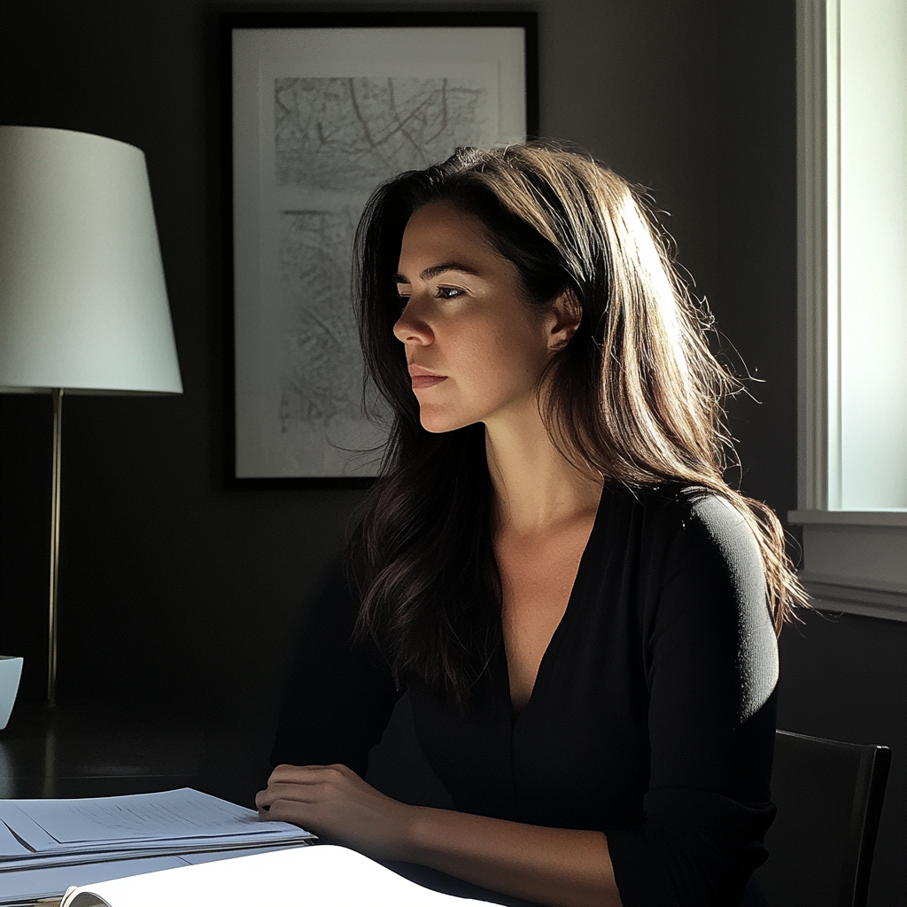 Une femme assise à un bureau | Source : Midjourney