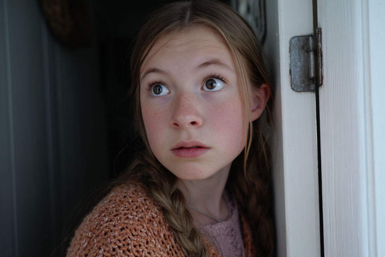 Une fille debout près d'une porte | Source : Midjourney