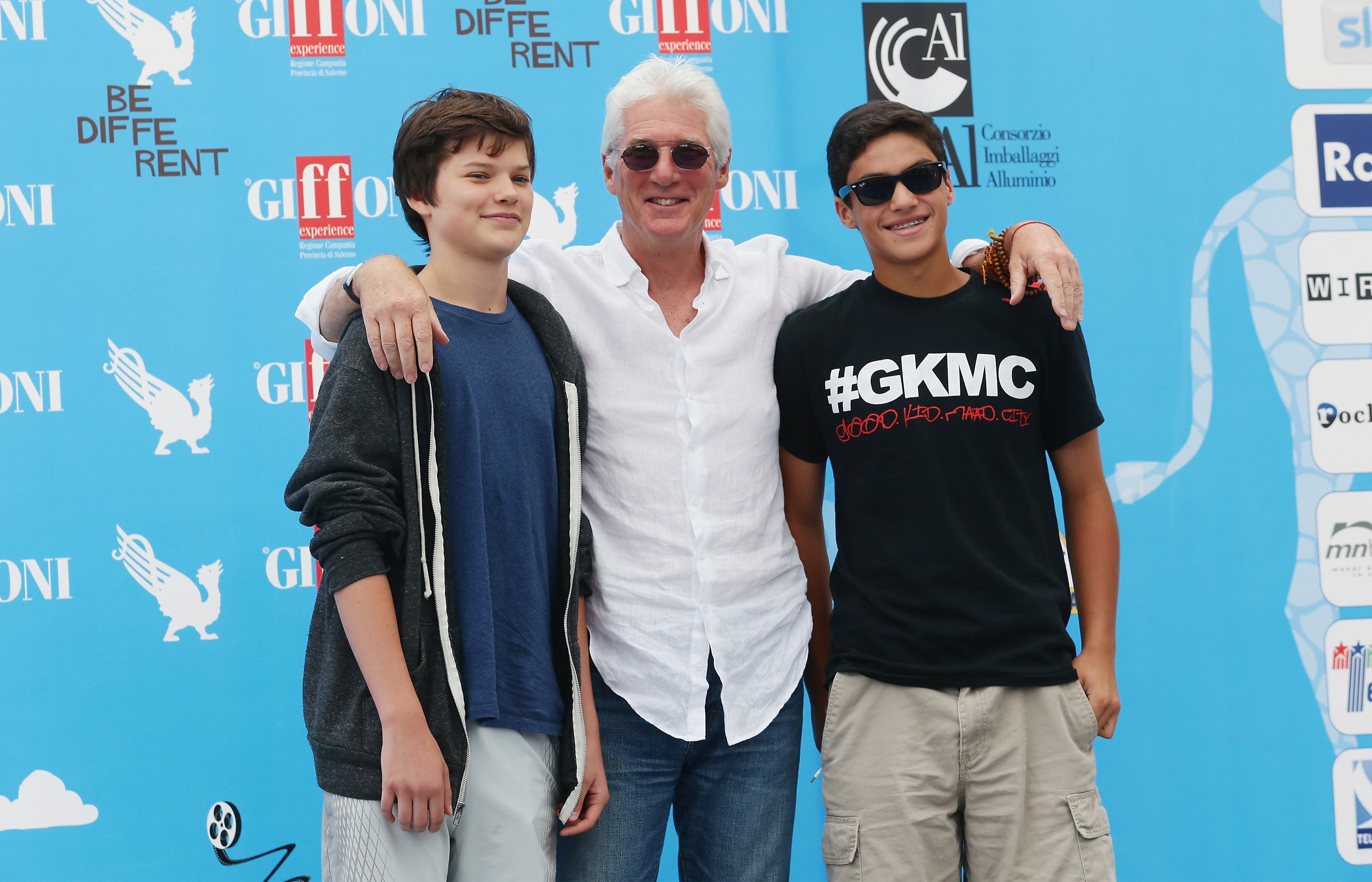 Richard Gere et son fils Homer et un neveu au festival du film de Giffoni en 2014 en Italie. | Source : Getty Images