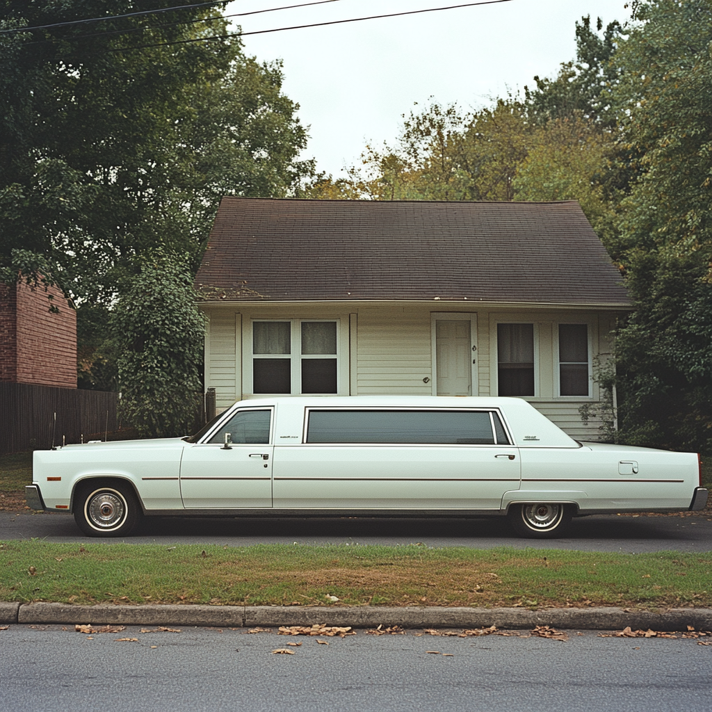 Une limousine blanche garée devant la maison de Greg | Source : Midjourney