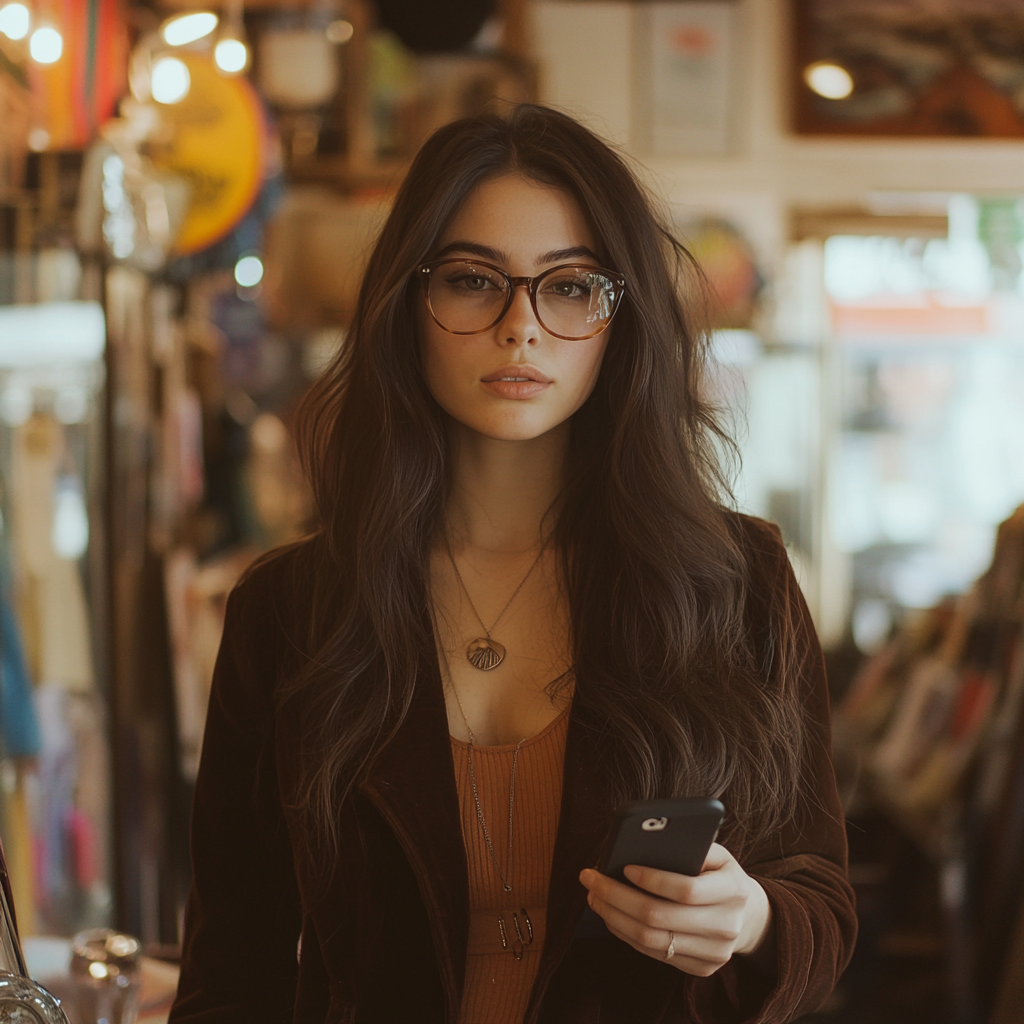 Une jeune femme tenant son téléphone | Source : Midjourney