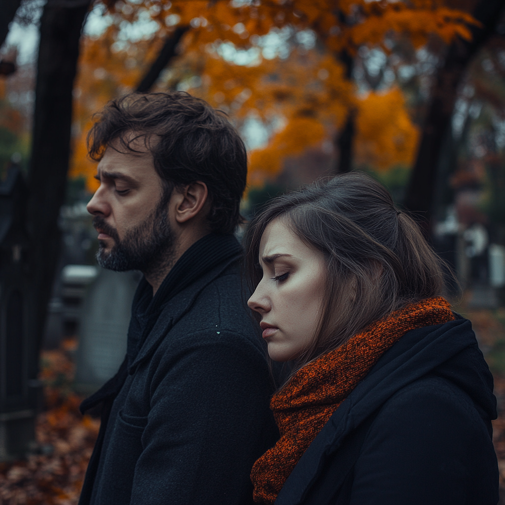 Un homme et sa femme dans un cimetière | Source : Midjourney