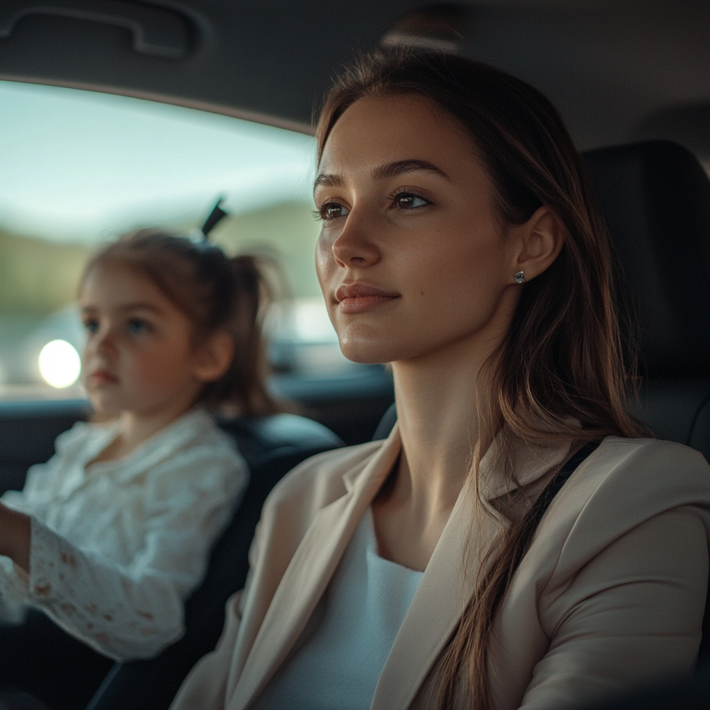 Une jeune femme et une petite fille dans la voiture | Source : Midjourney