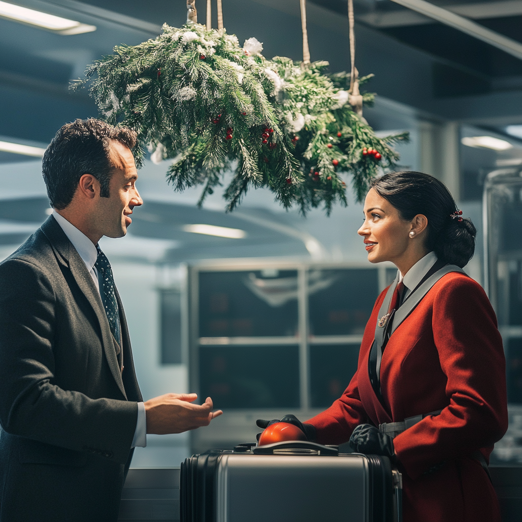 Un homme parle à un agent de la compagnie aérienne dans la zone des bagages | Source : Midjourney