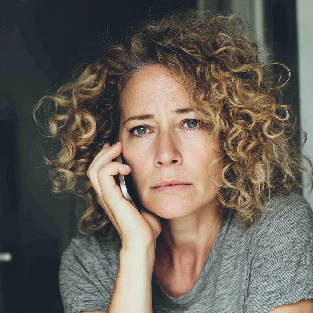 Une femme bouleversée qui parle au téléphone | Source : Midjourney