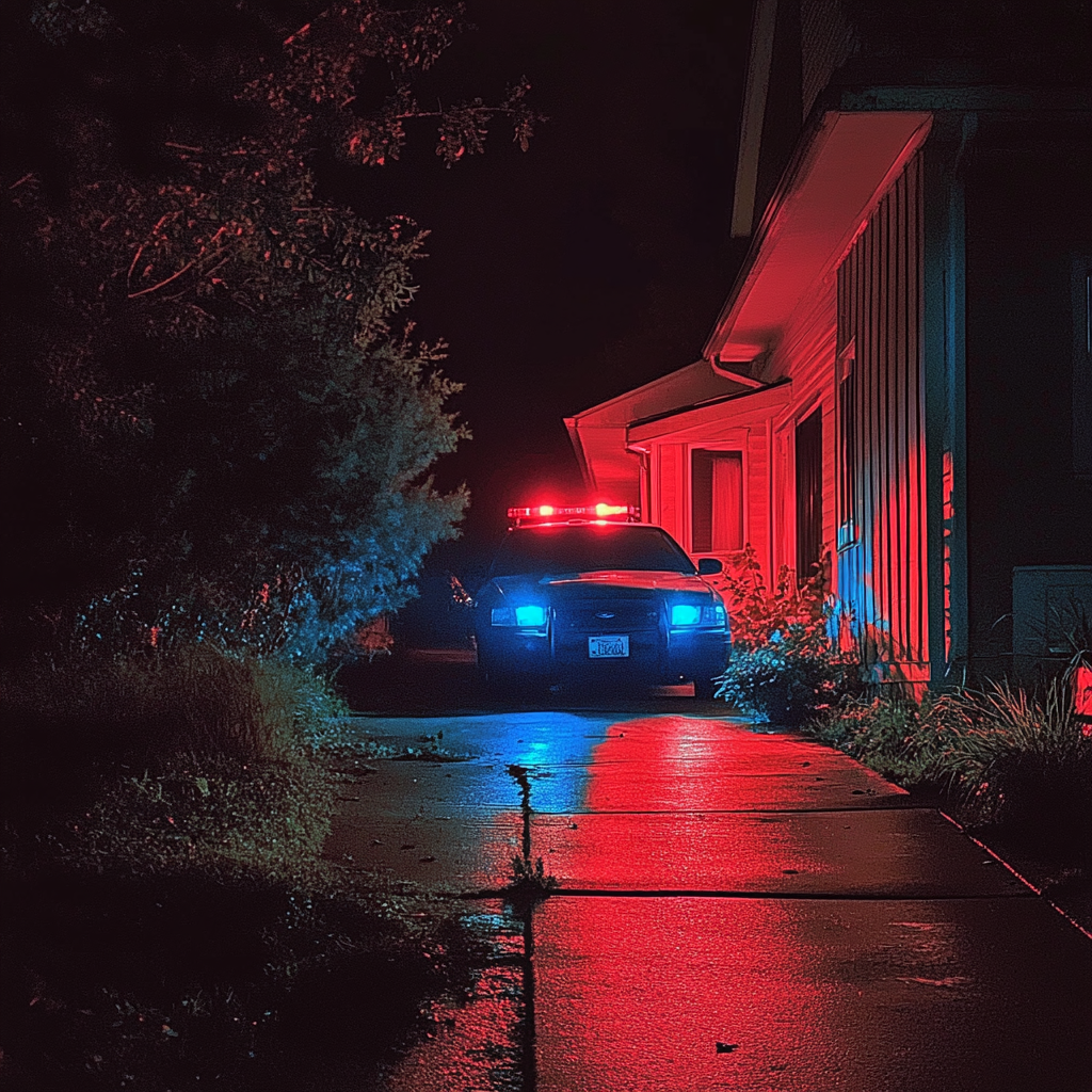 Une voiture de police garée dans une allée | Source : Midjourney