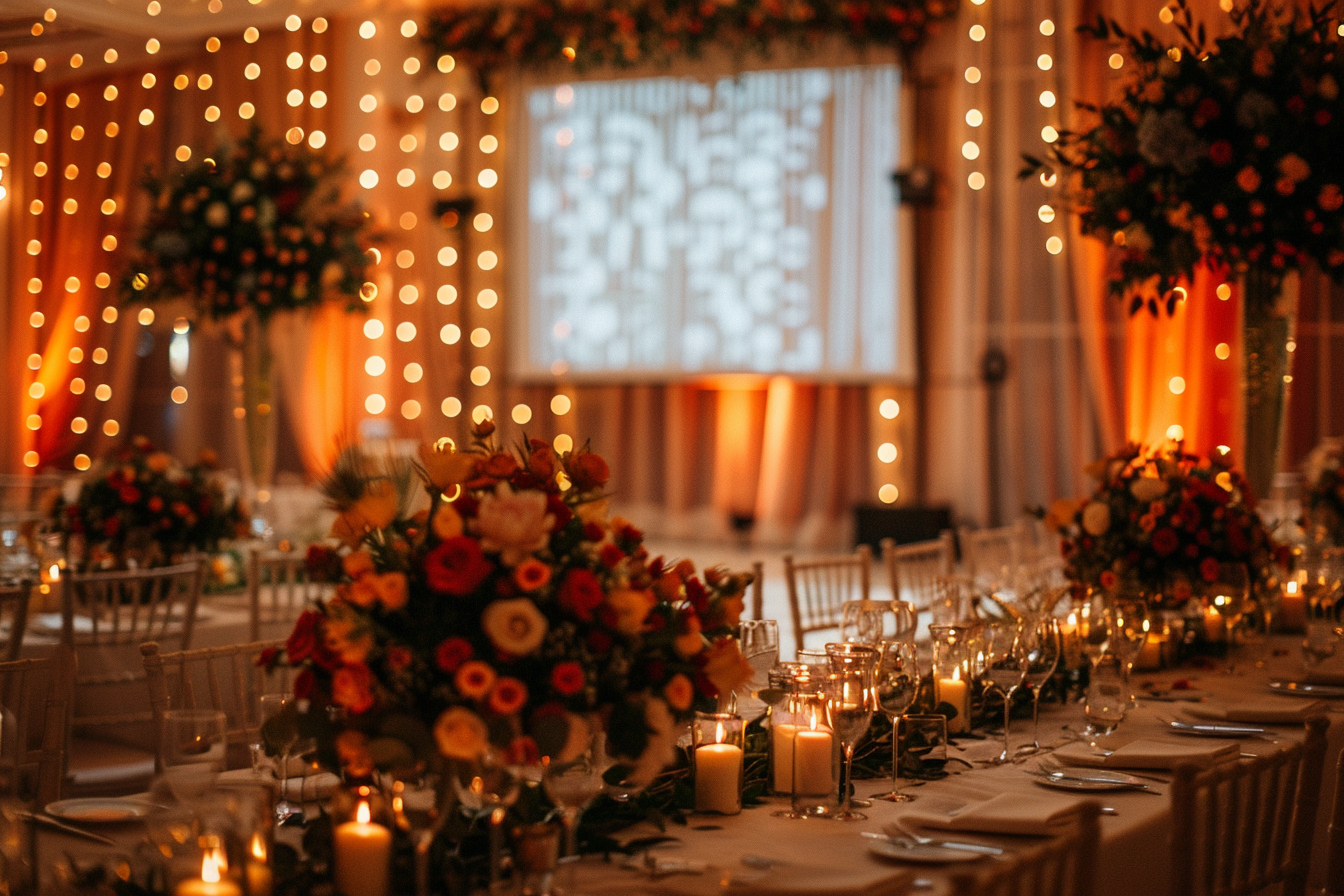 Écran de projection dans la salle de mariage | Source : Midjourney