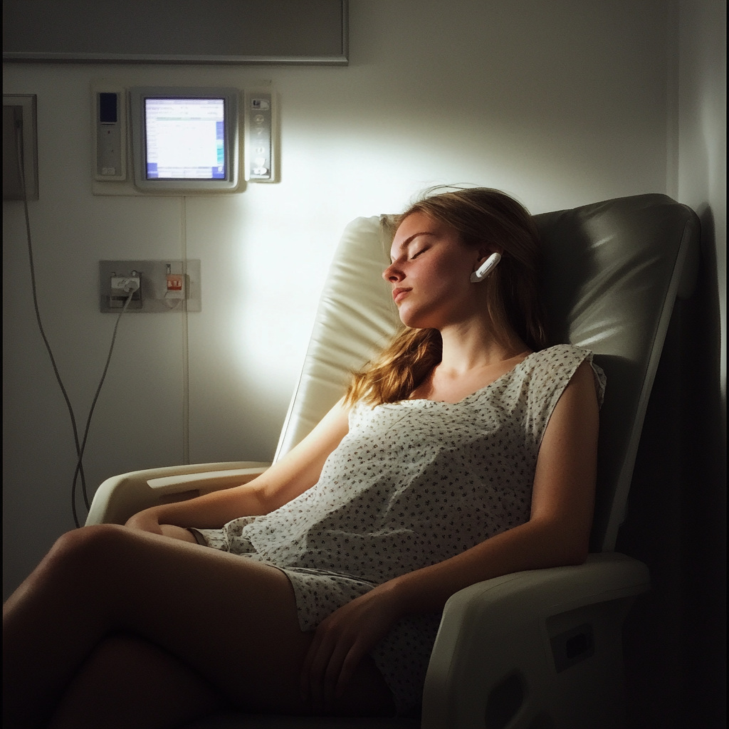 Une jeune femme qui dort dans un fauteuil d'hôpital | Source : Midjourney