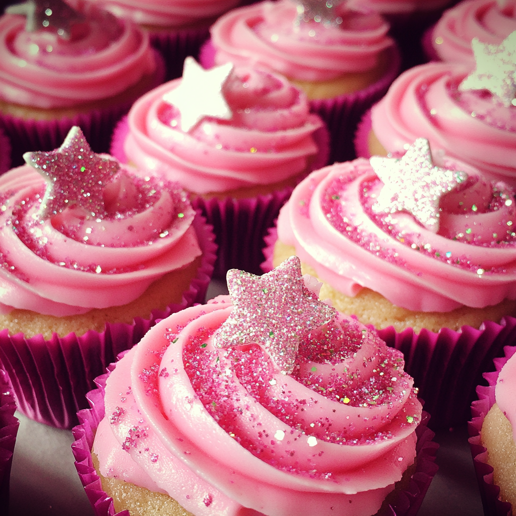 Gros plan sur les petits gâteaux roses | Source : Midjourney