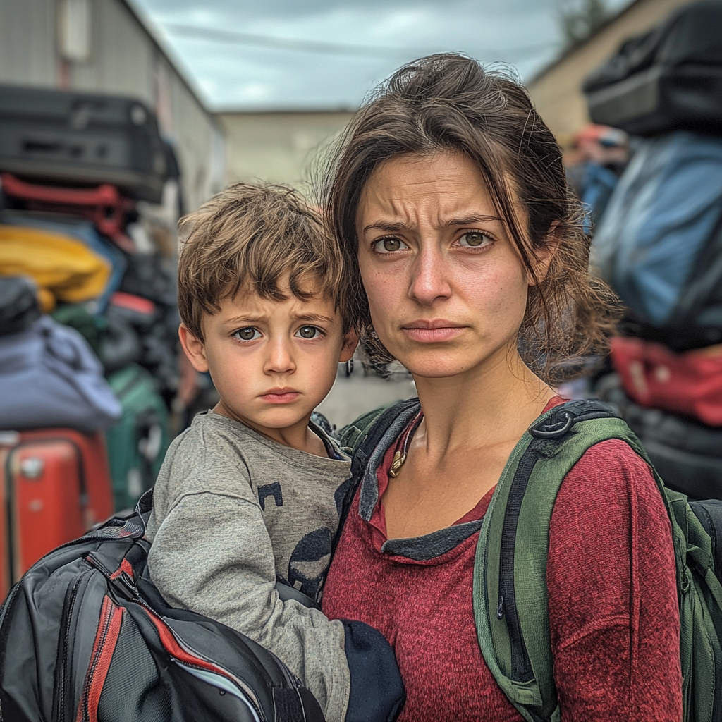 Une femme stressée et son fils | Source : Midjourney