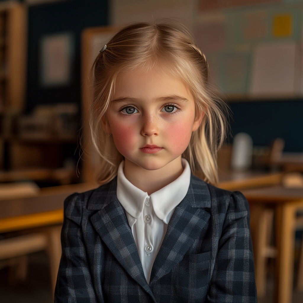 Une petite fille dans une salle de classe | Source : Midjourney