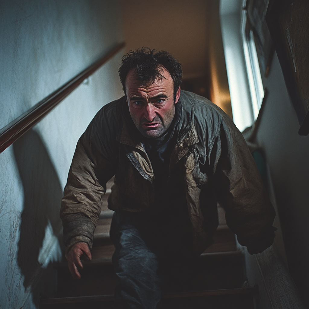 Un homme en colère qui se précipite dans les escaliers | Source : Midjourney