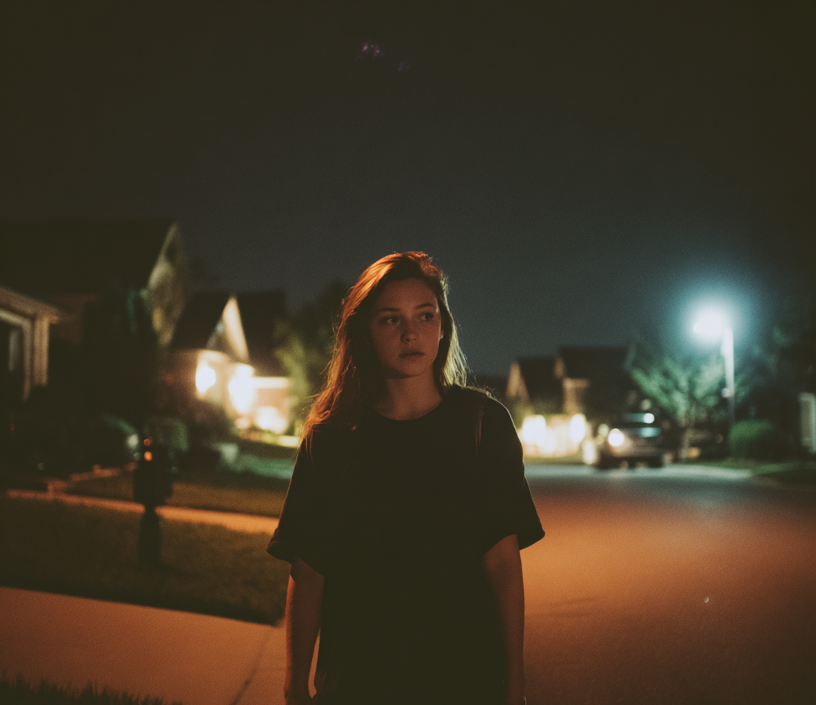Une femme marchant dehors la nuit | Source : Midjourney