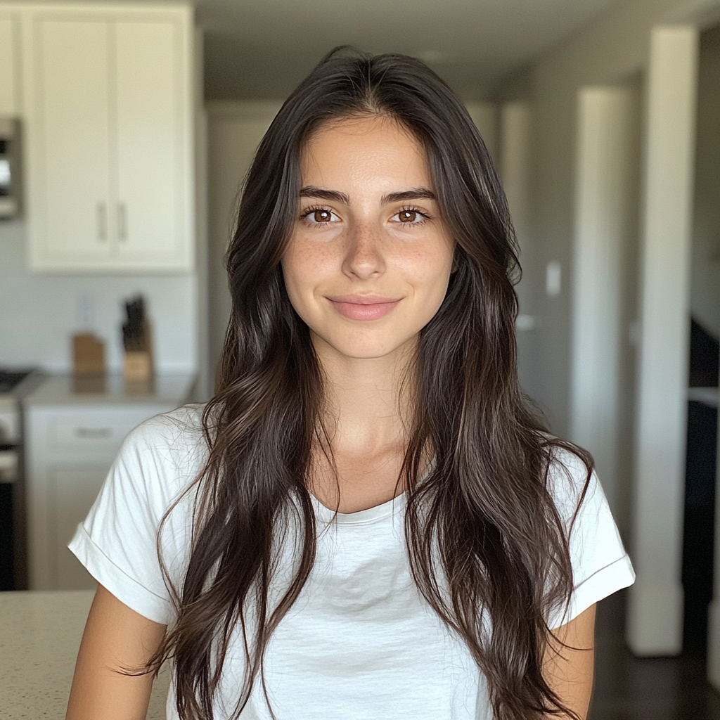 Une jeune femme souriante portant un t-shirt blanc | Source : Midjourney