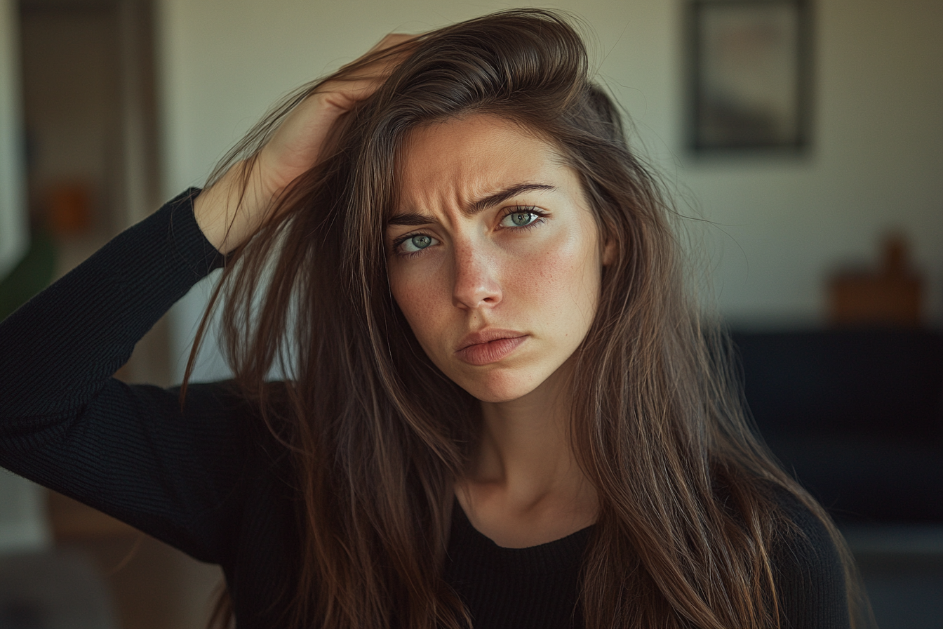 Une femme se passant une main dans les cheveux | Source : Midjourney